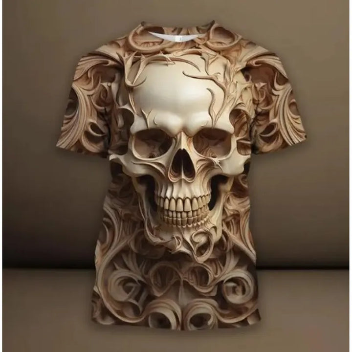 Cotton Men's 3D Skull Print T-Shirt – Hip Hop Loose Fit Top