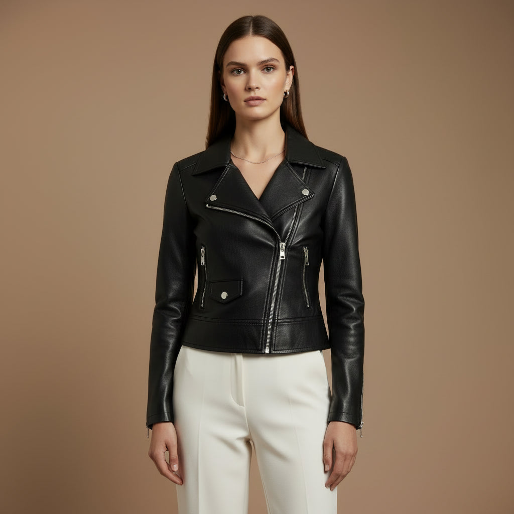 Women's Vegan Leather Motorcycle Jacket – Streamlined Modern Fit