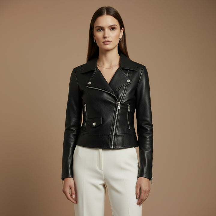 Women's Vegan Leather Motorcycle Jacket – Streamlined Modern Fit