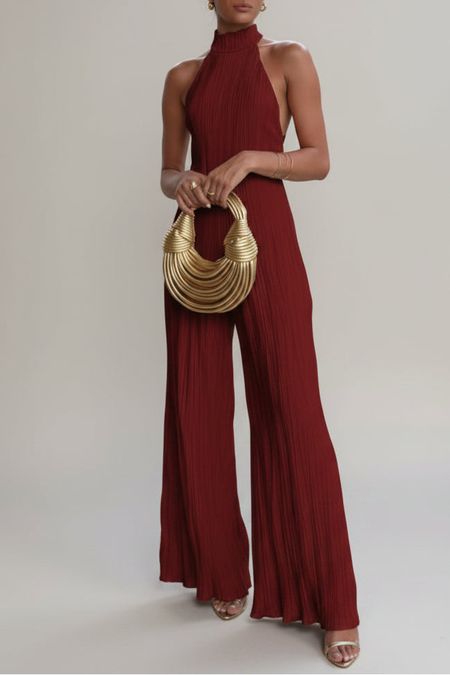 Women's Asymmetrical Off Shoulder Set – Pleated Elastic Waist Trousers