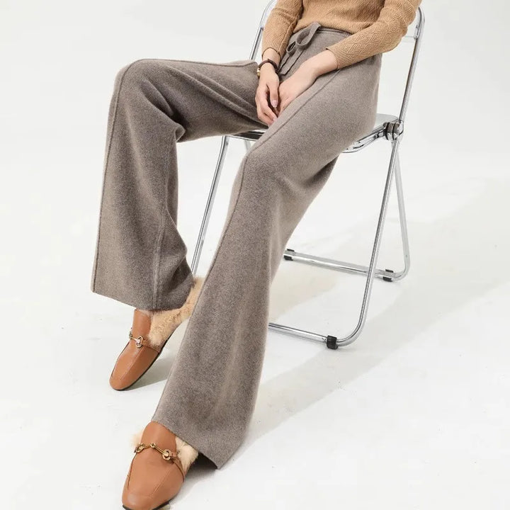 Wide-Leg Merino Wool Trousers with High-Waist Elastic Drawstring Waistband