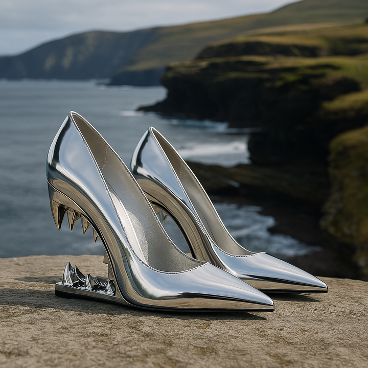 Pointed-Toe Stiletto Pumps in Metallic Gold Finish with Sculpted High Heel for Standout Style