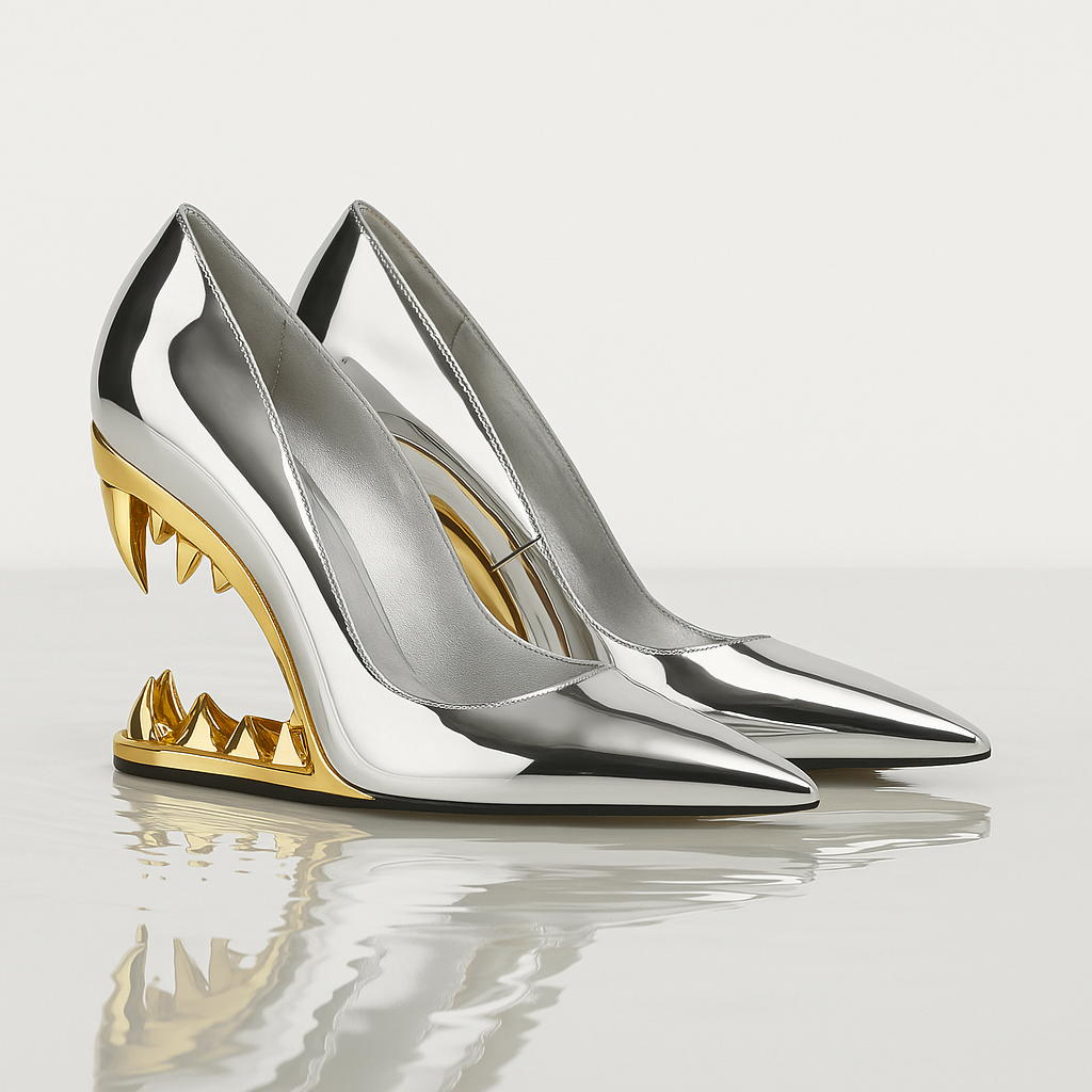 Pointed-Toe Stiletto Pumps in Metallic Gold Finish with Sculpted High Heel for Standout Style