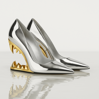 Pointed-Toe Stiletto Pumps in Metallic Gold Finish with Sculpted High Heel for Standout Style