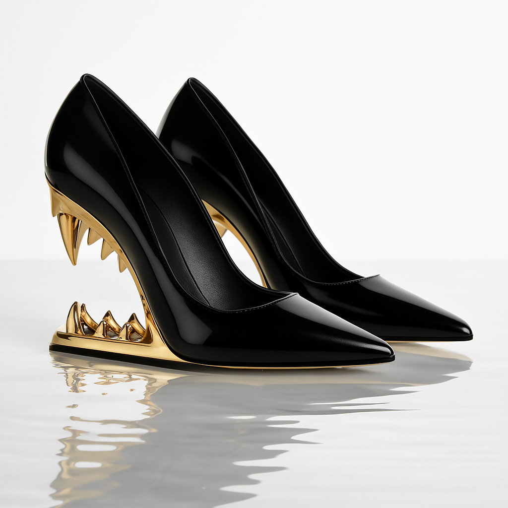 Pointed-Toe Stiletto Pumps in Metallic Gold Finish with Sculpted High Heel for Standout Style