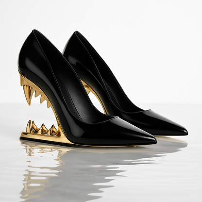 Pointed-Toe Stiletto Pumps in Metallic Gold Finish with Sculpted High Heel for Standout Style