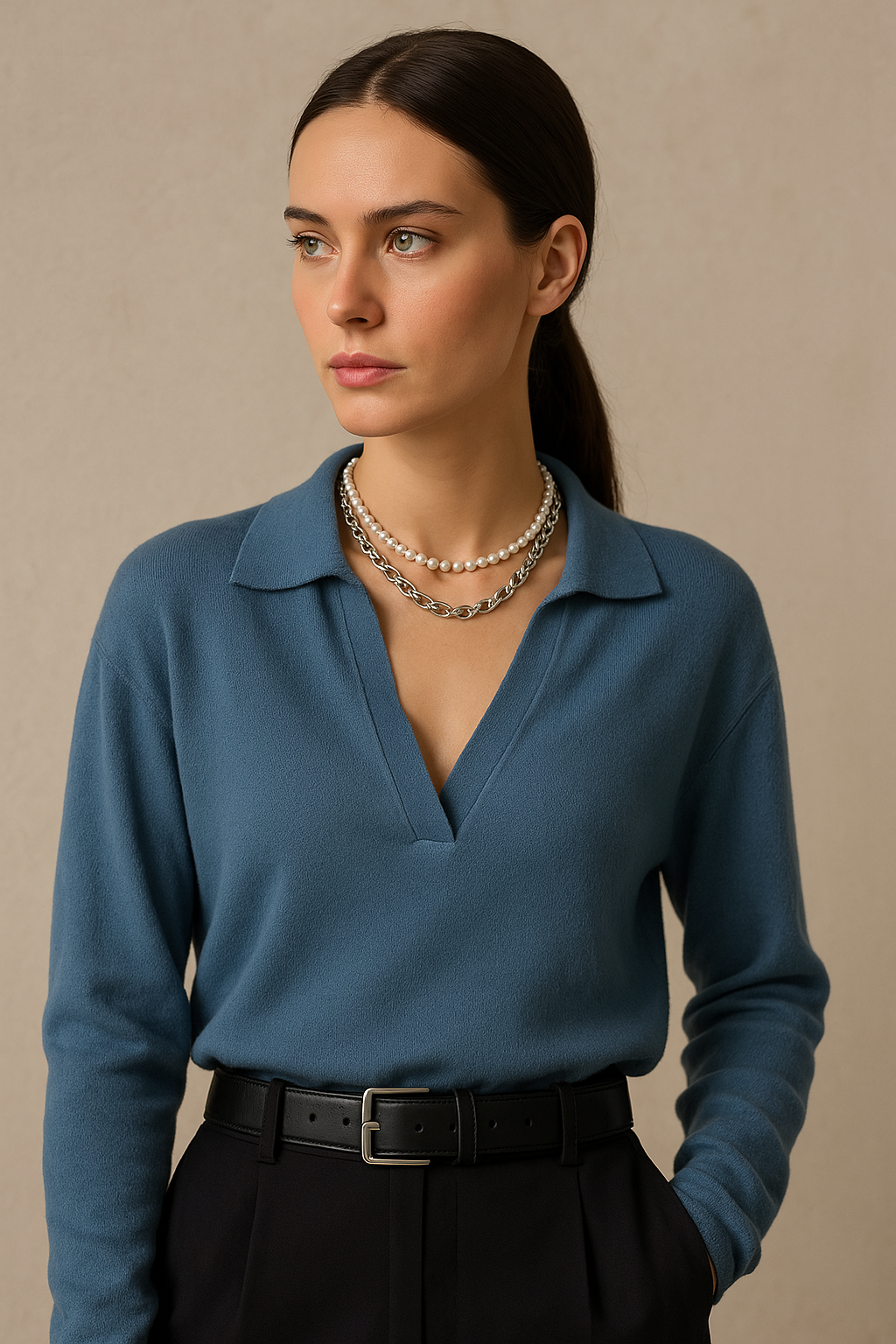 Cotton Knit Polo Sweater with a Relaxed Fit and Chic Ribbed Collar