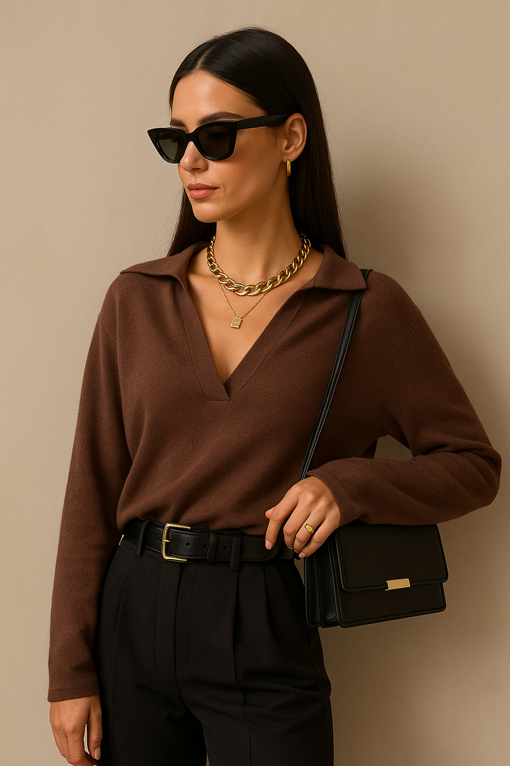 Cotton Knit Polo Sweater with a Relaxed Fit and Chic Ribbed Collar