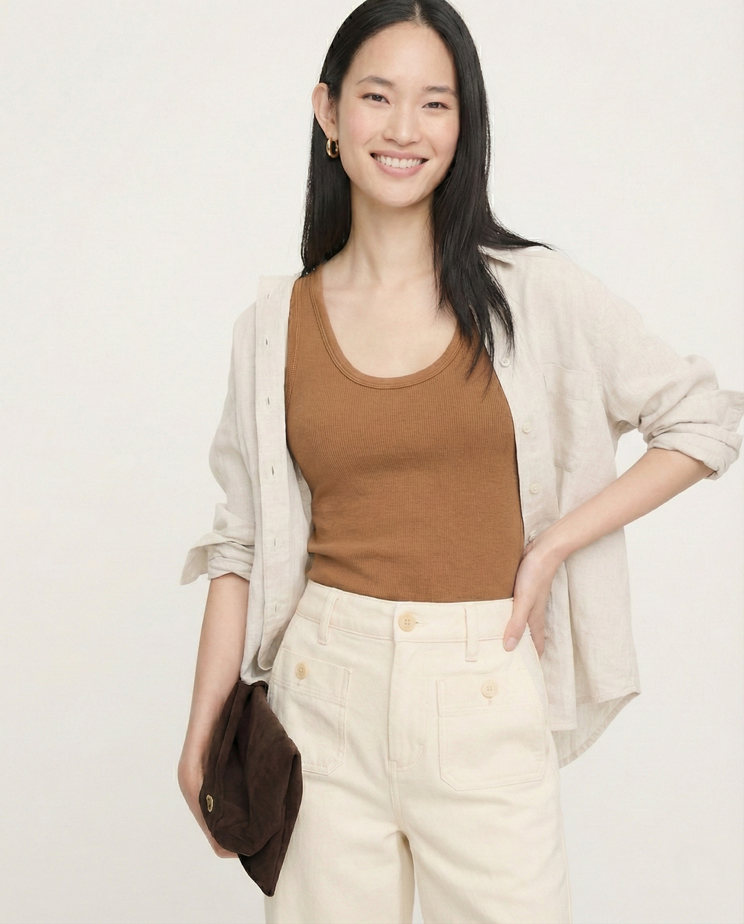 Wide-Leg Jeans with Front Button Pockets, High-Waisted Cypress Cotton Denim