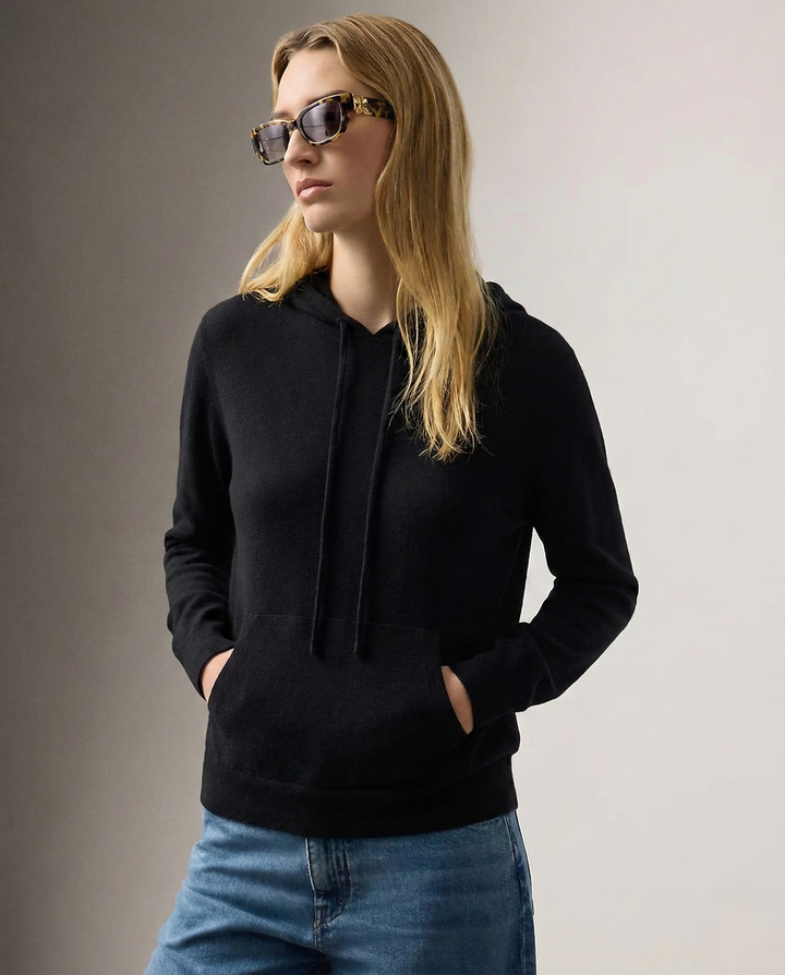 Hoodie in Cashmere and Merino Wool Blend with Relaxed Fit and Adjustable Drawstrings
