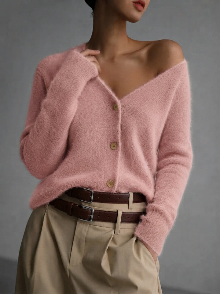 Soft Knit Women's Cardigan – Imitation Mink Button-Up Relaxed Fit