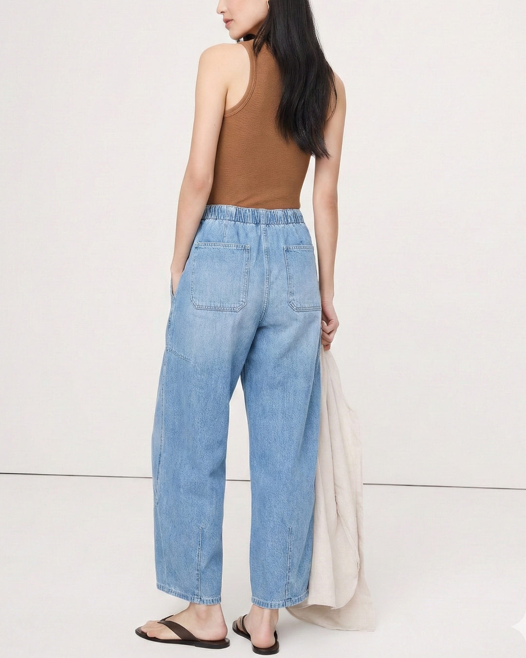 Relaxed Fit Denim Jeans with Soft Cotton Blend Fabric, Ankle-Length Cut and Easy Pull-On Style