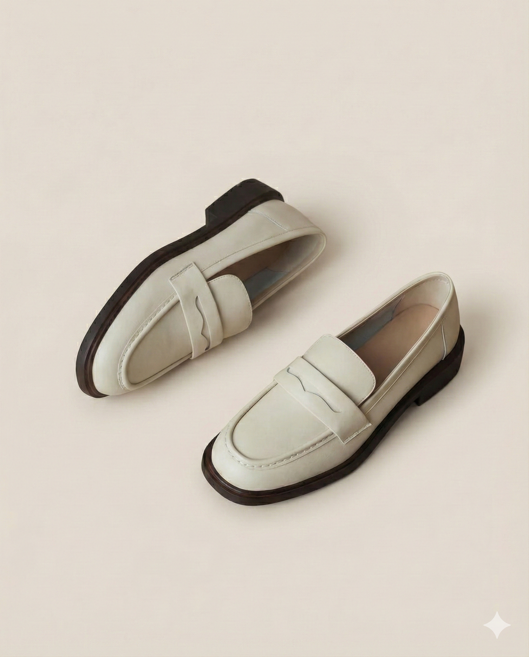 Round Toe Leather Loafers with Cushioned Support and Stacked Heel in Olive