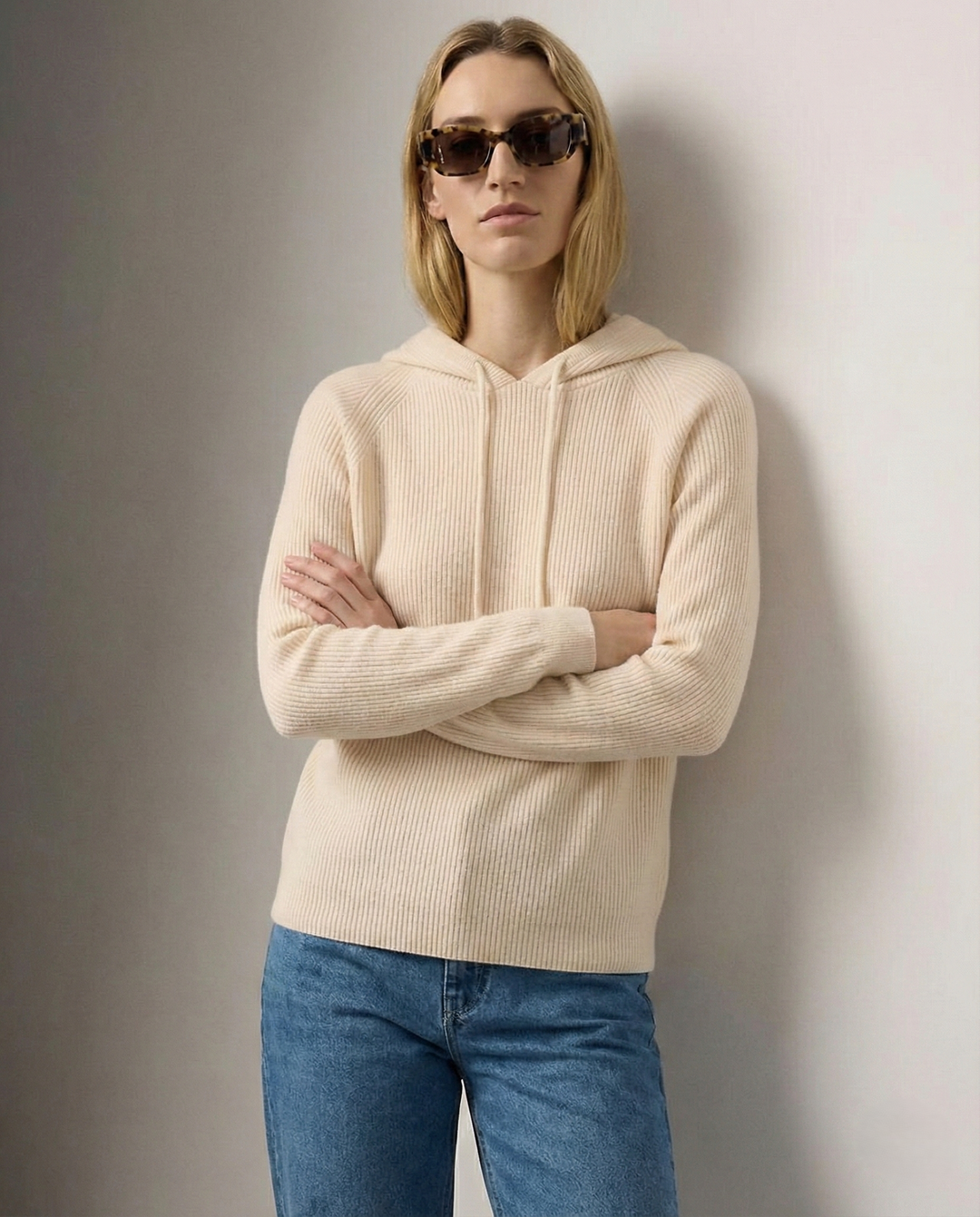 Hoodie in Cashmere and Merino Wool Blend with Relaxed Fit and Adjustable Drawstrings