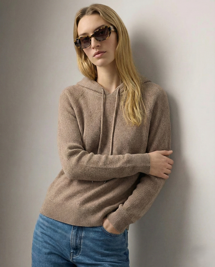Hoodie in Cashmere and Merino Wool Blend with Relaxed Fit and Adjustable Drawstrings