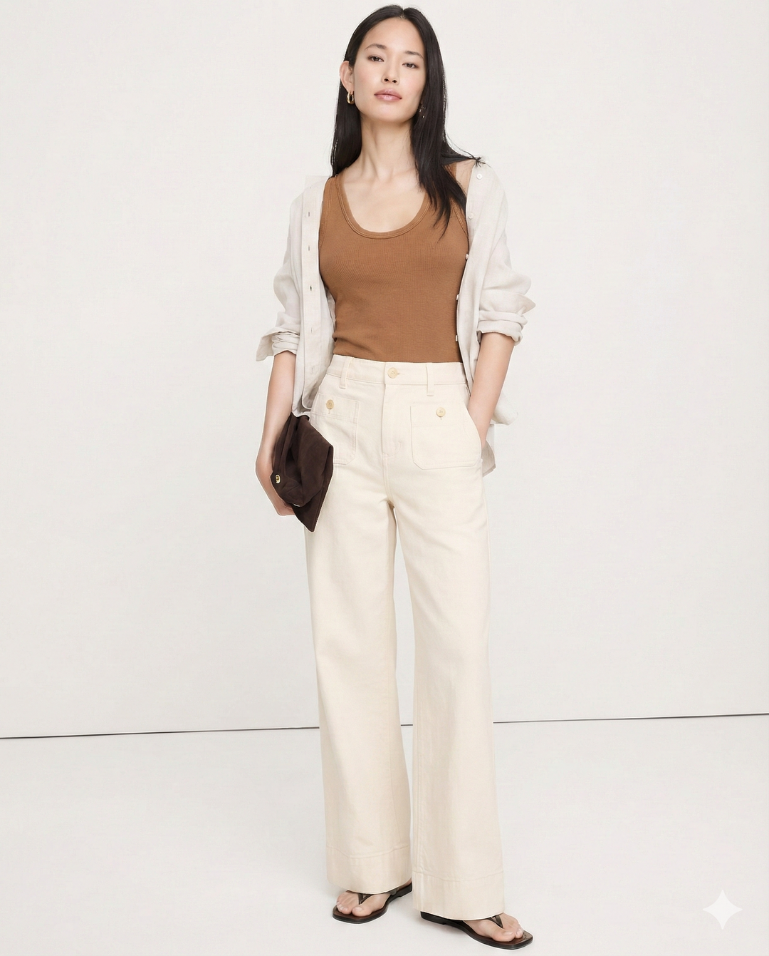 Wide-Leg Jeans with Front Button Pockets, High-Waisted Cypress Cotton Denim