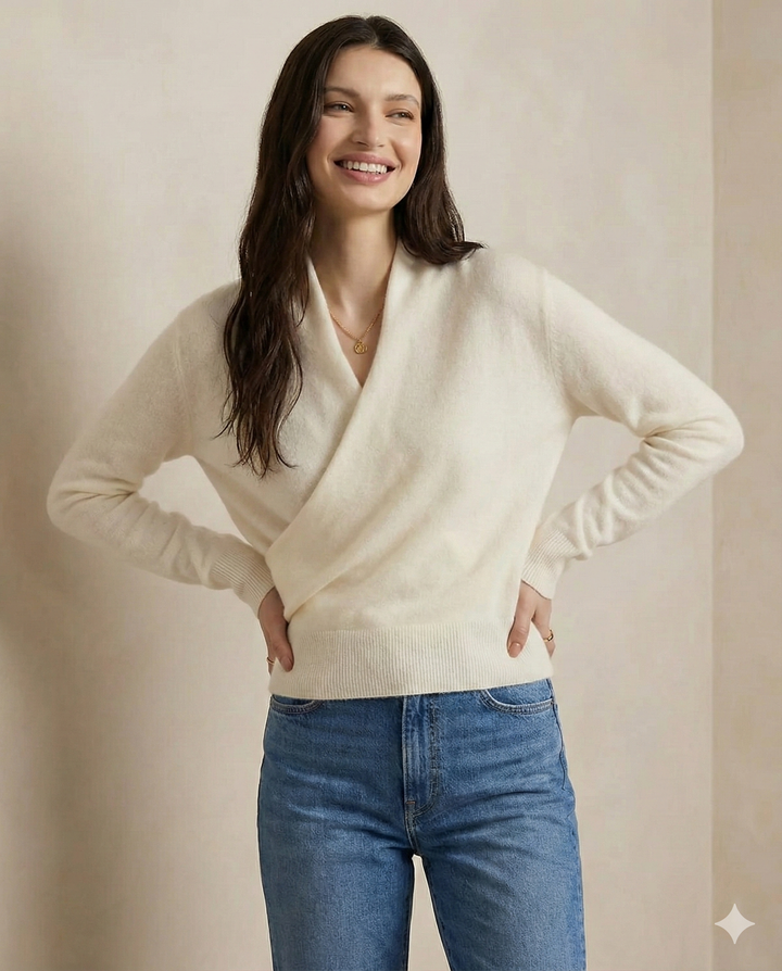 Cashmere Sweater with Crossover Collar Detail, Soft Knit for a Relaxed Standard Fit