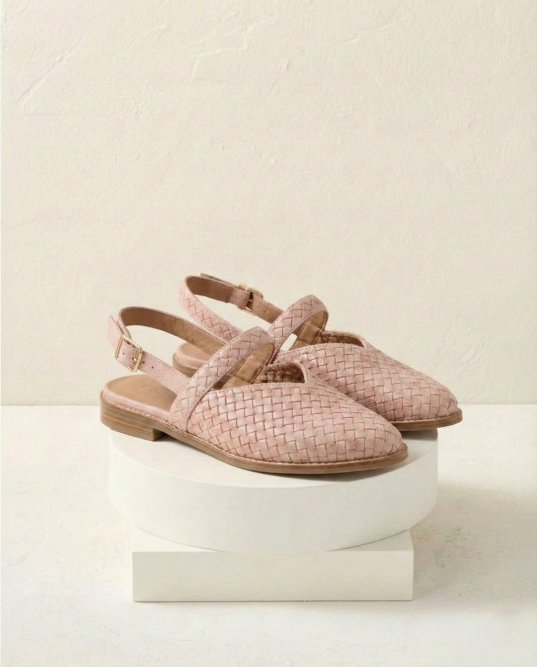 Woven Slingback Flats with Pointed Toe, Adjustable Ankle Strap and Low-Profile Sole, Brown