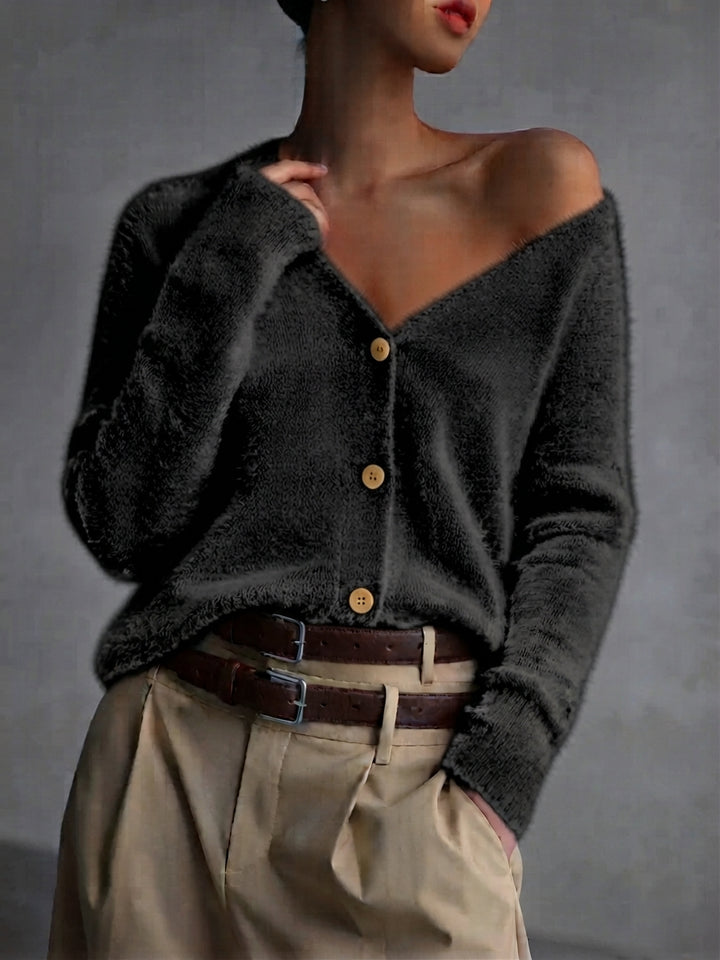 Soft Knit Women's Cardigan – Imitation Mink Button-Up Relaxed Fit