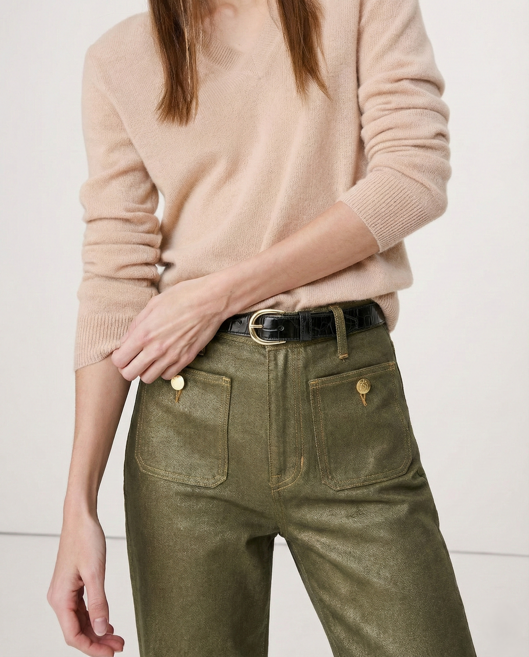 Wide-Leg Jeans with Front Button Pockets, High-Waisted Cypress Cotton Denim
