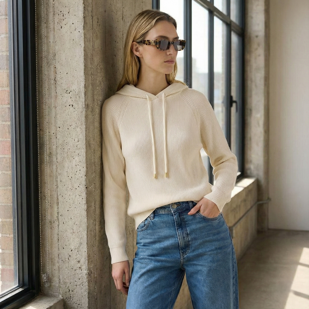 Hoodie in Cashmere and Merino Wool Blend with Relaxed Fit and Adjustable Drawstrings