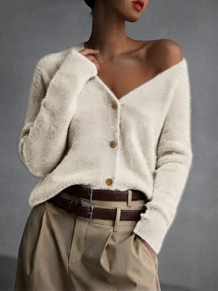 Soft Knit Women's Cardigan – Imitation Mink Button-Up Relaxed Fit