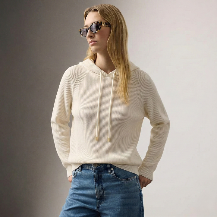 Hoodie in Cashmere and Merino Wool Blend with Relaxed Fit and Adjustable Drawstrings