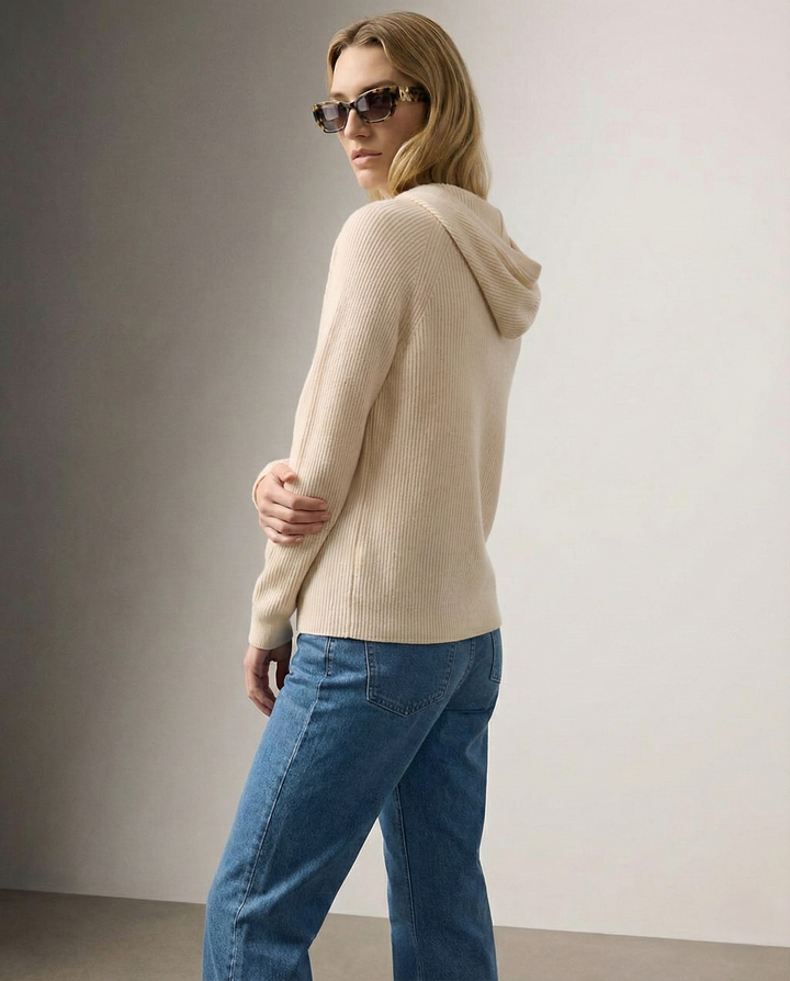 Hoodie in Cashmere and Merino Wool Blend with Relaxed Fit and Adjustable Drawstrings