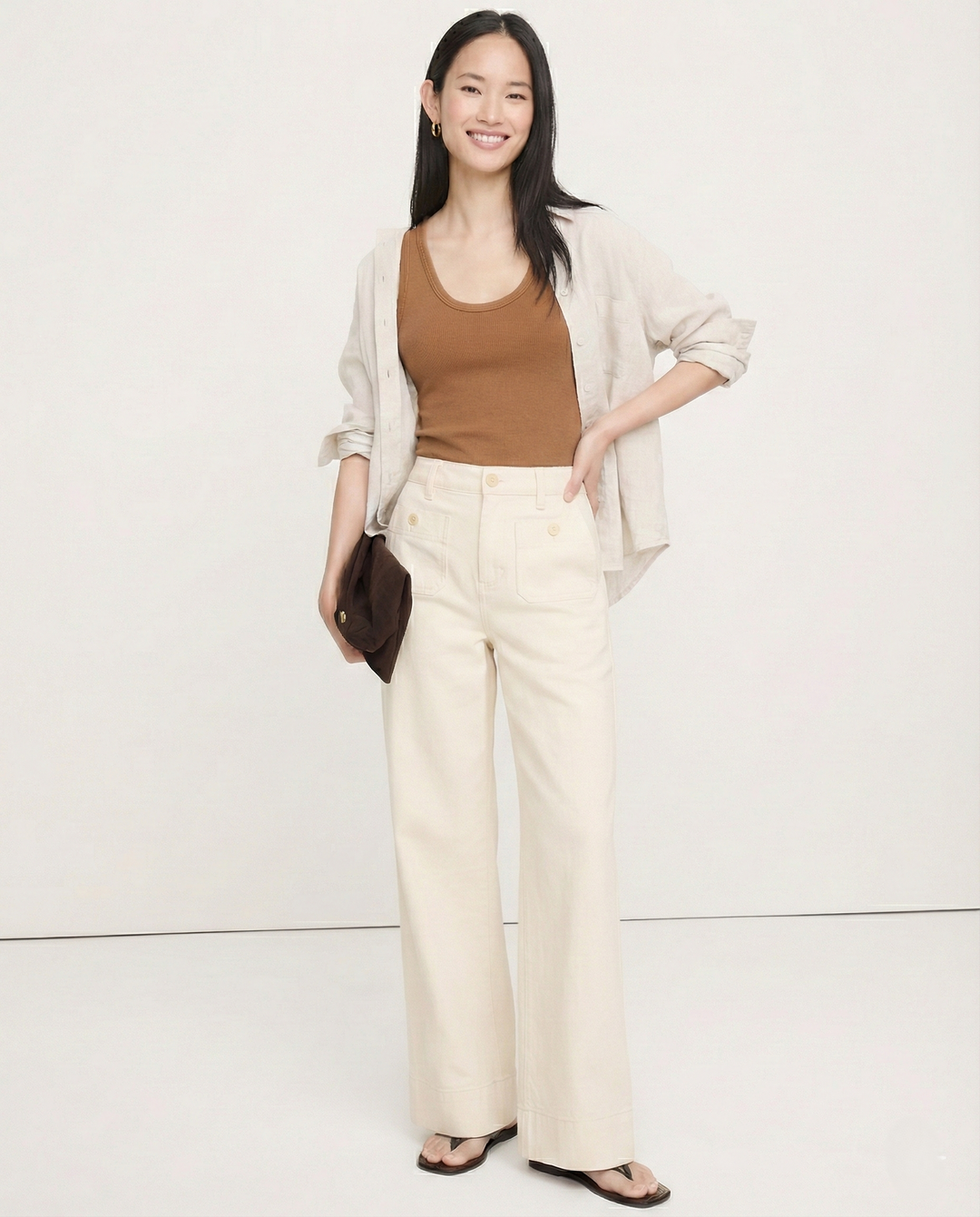 Wide-Leg Jeans with Front Button Pockets, High-Waisted Cypress Cotton Denim