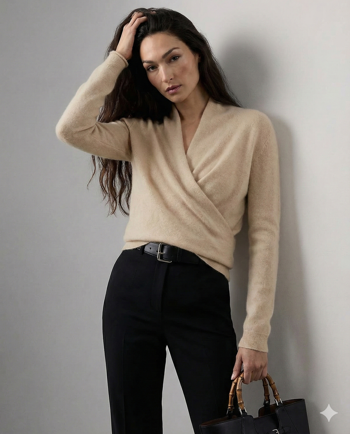 Cashmere Sweater with Crossover Collar Detail, Soft Knit for a Relaxed Standard Fit