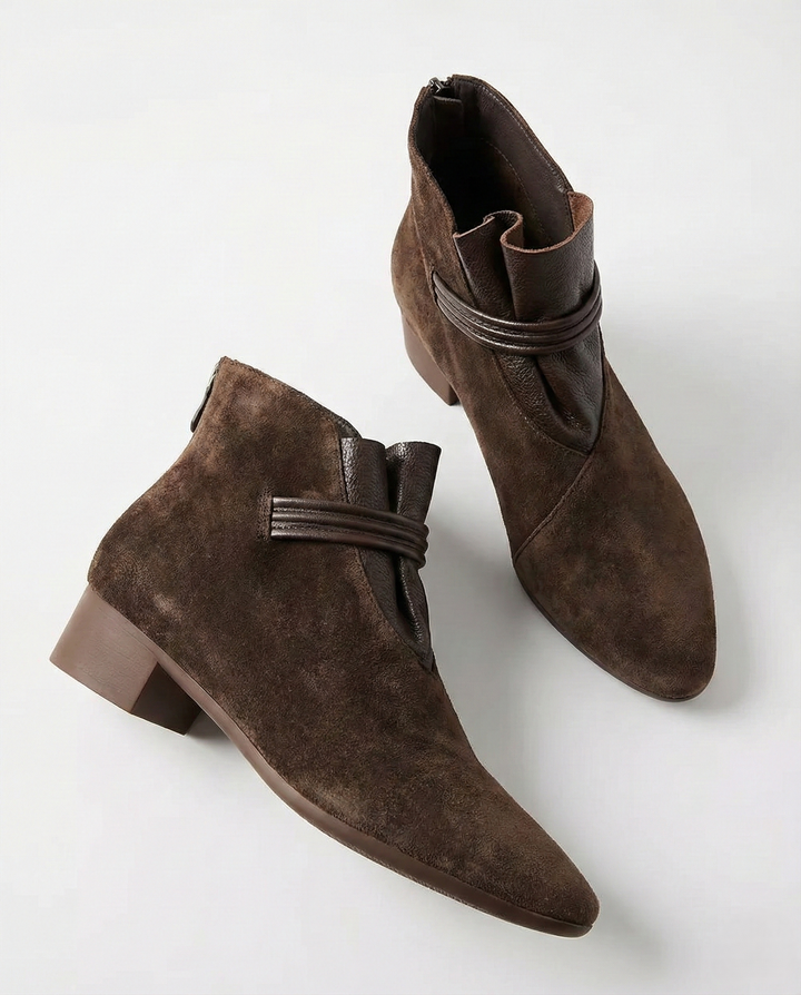 Suede Ankle Boots with Pointed Toe, Side Zip and Low Heel, Women's Vivienne