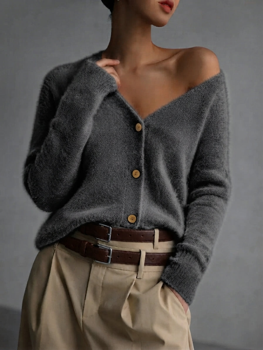 Soft Knit Women's Cardigan – Imitation Mink Button-Up Relaxed Fit