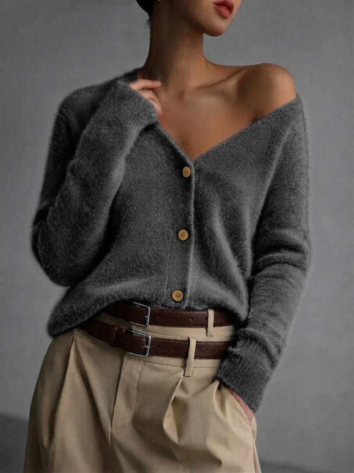 Soft Knit Women's Cardigan – Imitation Mink Button-Up Relaxed Fit