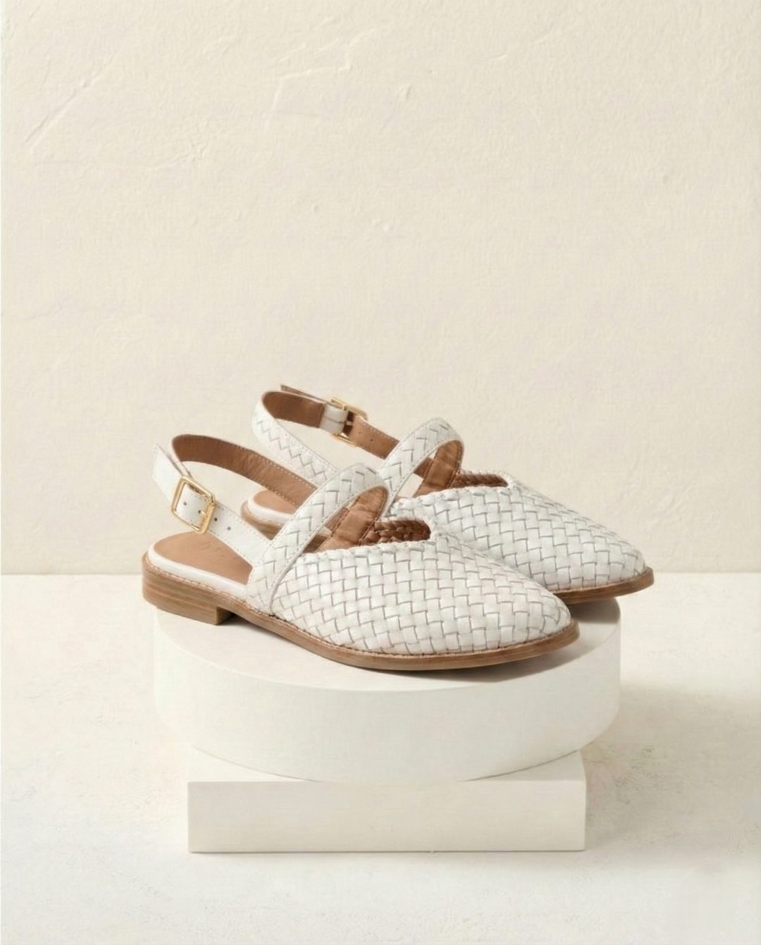 Woven Slingback Flats with Pointed Toe, Adjustable Ankle Strap and Low-Profile Sole, Brown