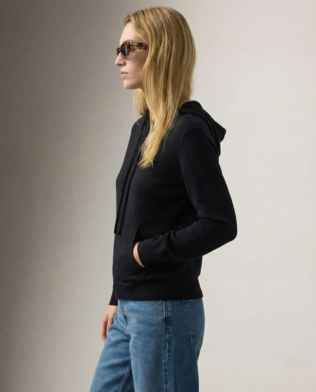 Hoodie in Cashmere and Merino Wool Blend with Relaxed Fit and Adjustable Drawstrings