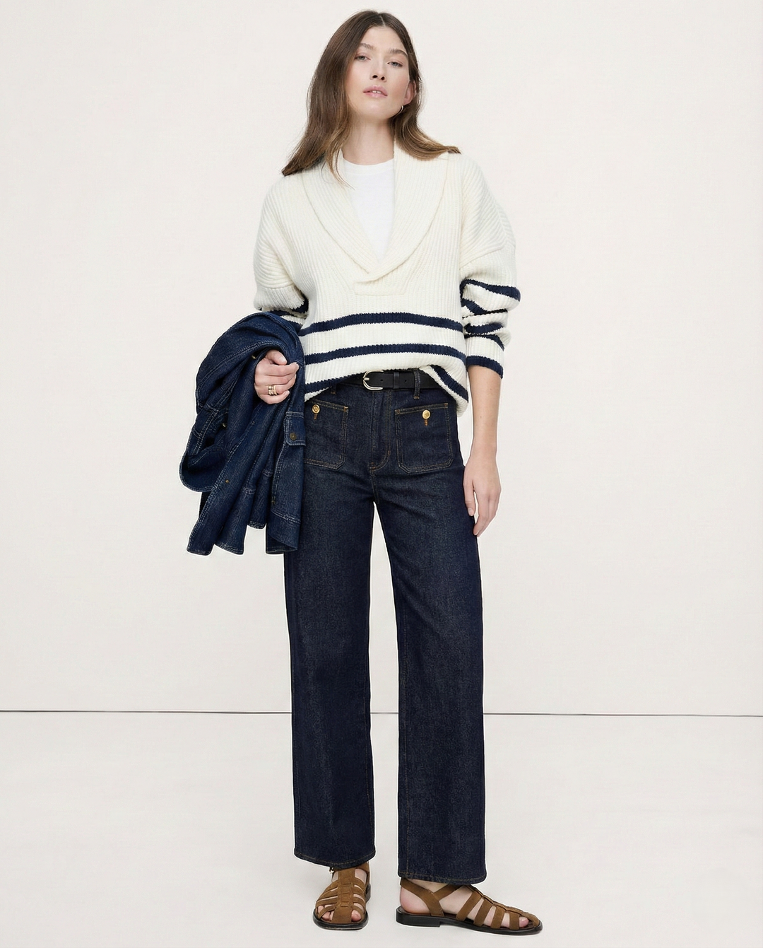 Wide-Leg Jeans with Front Button Pockets, High-Waisted Cypress Cotton Denim