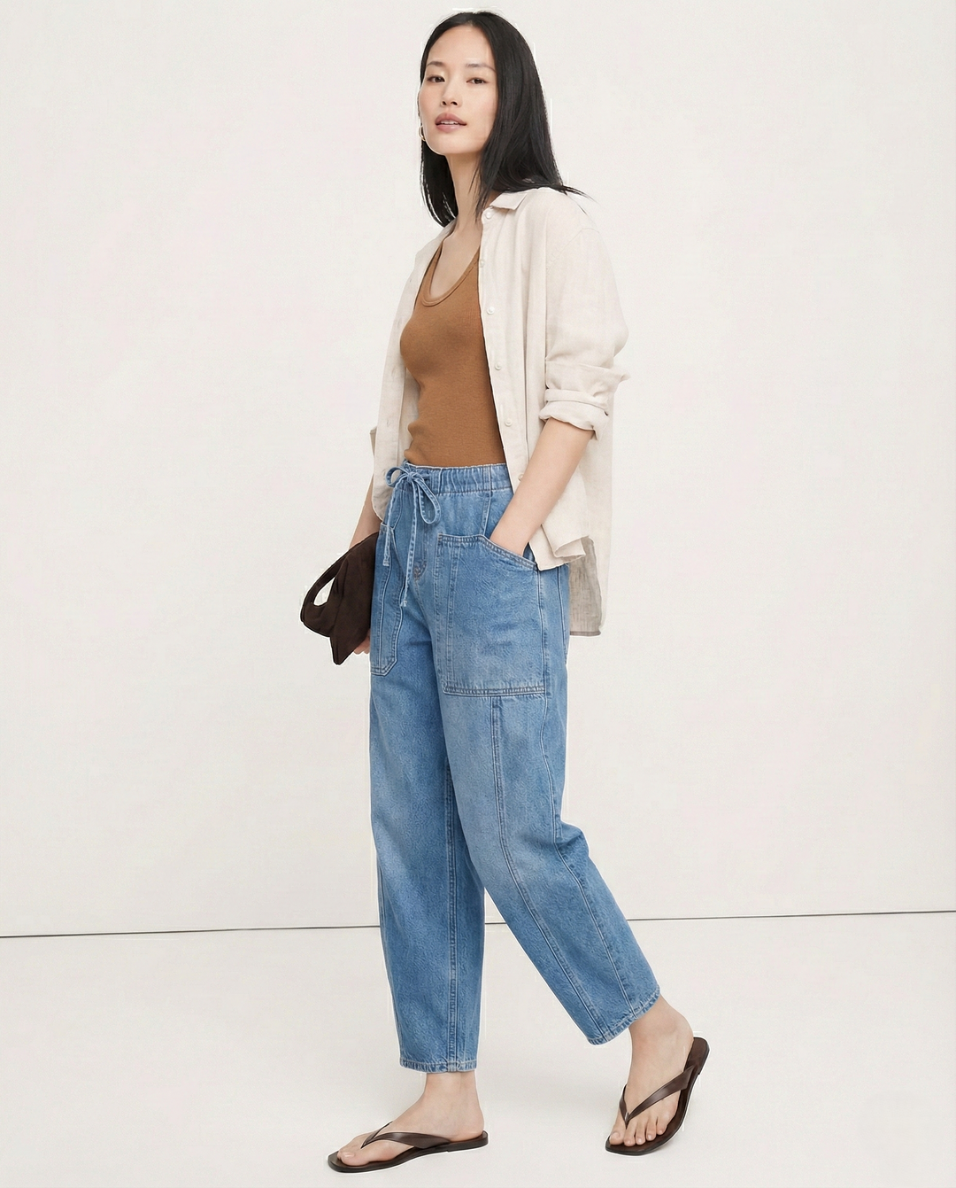 Relaxed Fit Denim Jeans with Soft Cotton Blend Fabric, Ankle-Length Cut and Easy Pull-On Style