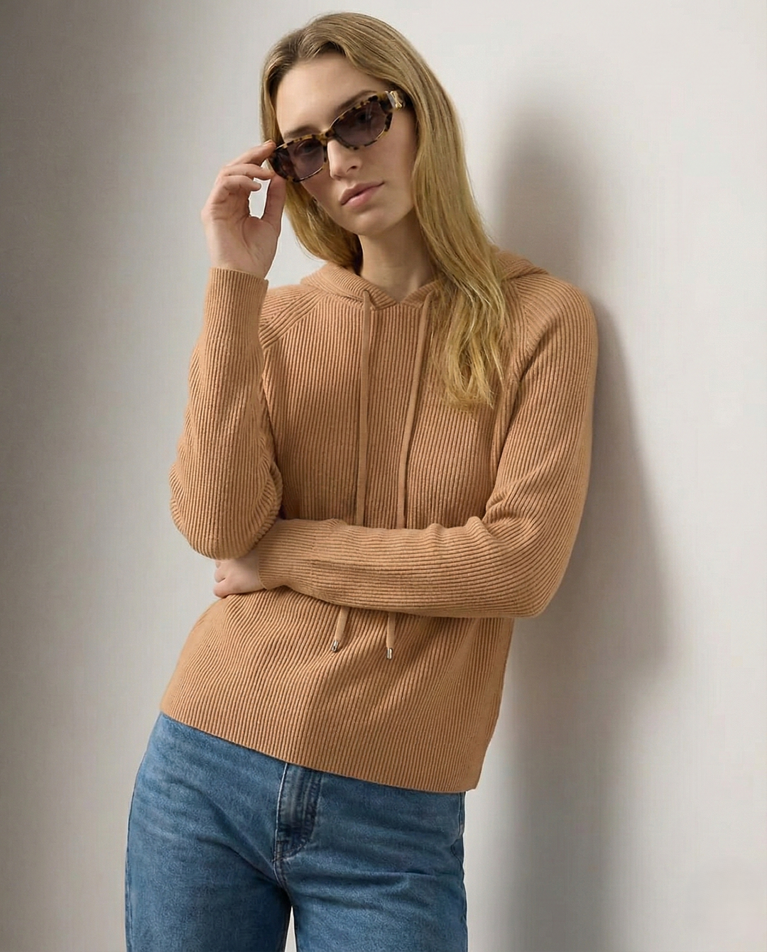 Hoodie in Cashmere and Merino Wool Blend with Relaxed Fit and Adjustable Drawstrings