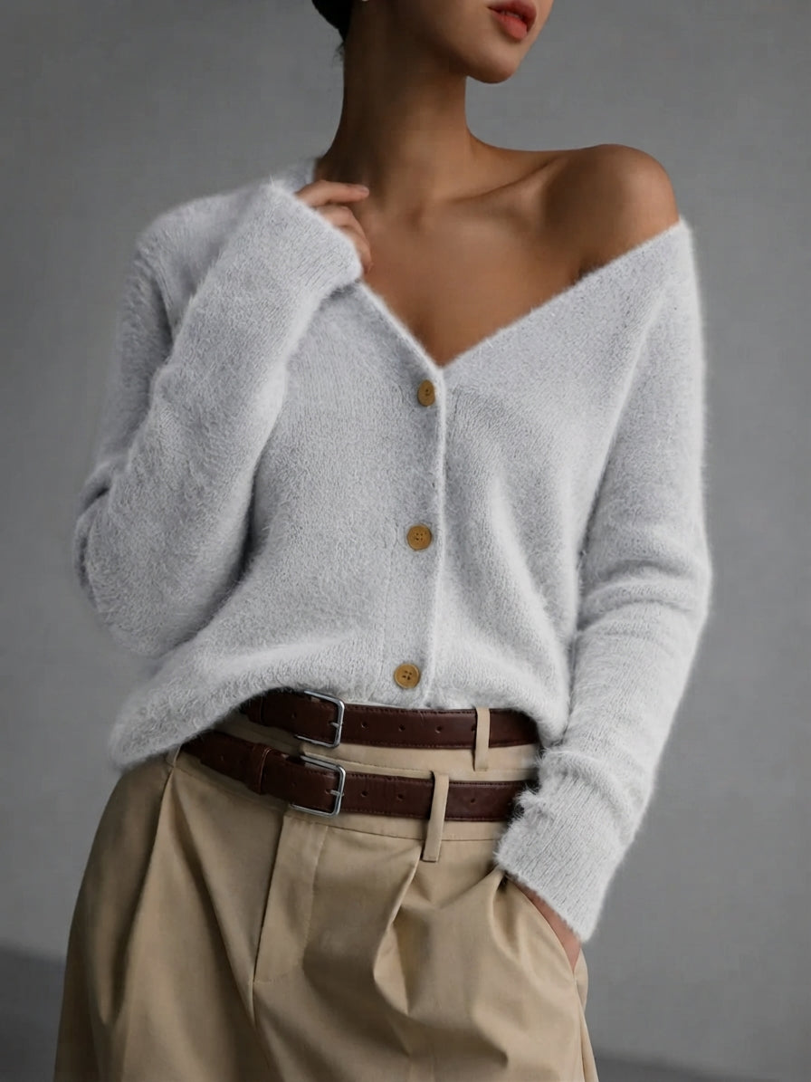 Soft Knit Women's Cardigan – Imitation Mink Button-Up Relaxed Fit
