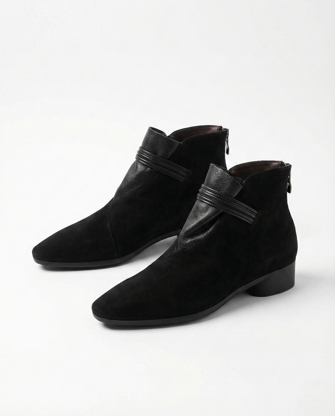 Suede Ankle Boots with Pointed Toe, Side Zip and Low Heel, Women's Vivienne