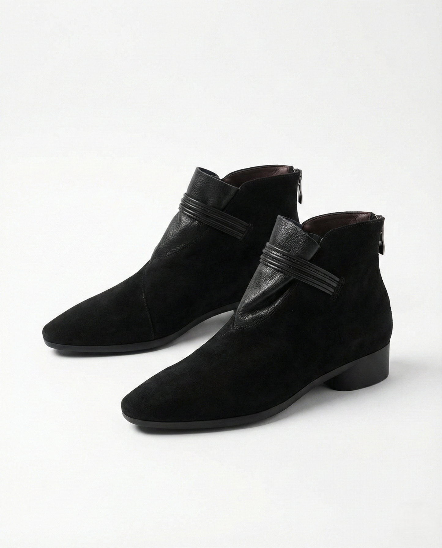 Suede Ankle Boots with Pointed Toe, Side Zip and Low Heel, Women's Vivienne