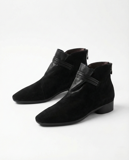 Suede Ankle Boots with Pointed Toe, Side Zip and Low Heel, Women's Vivienne