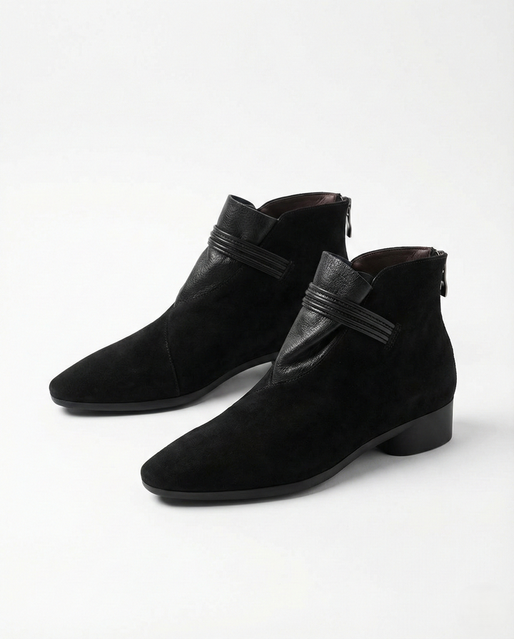 Suede Ankle Boots with Pointed Toe, Side Zip and Low Heel, Women's Vivienne