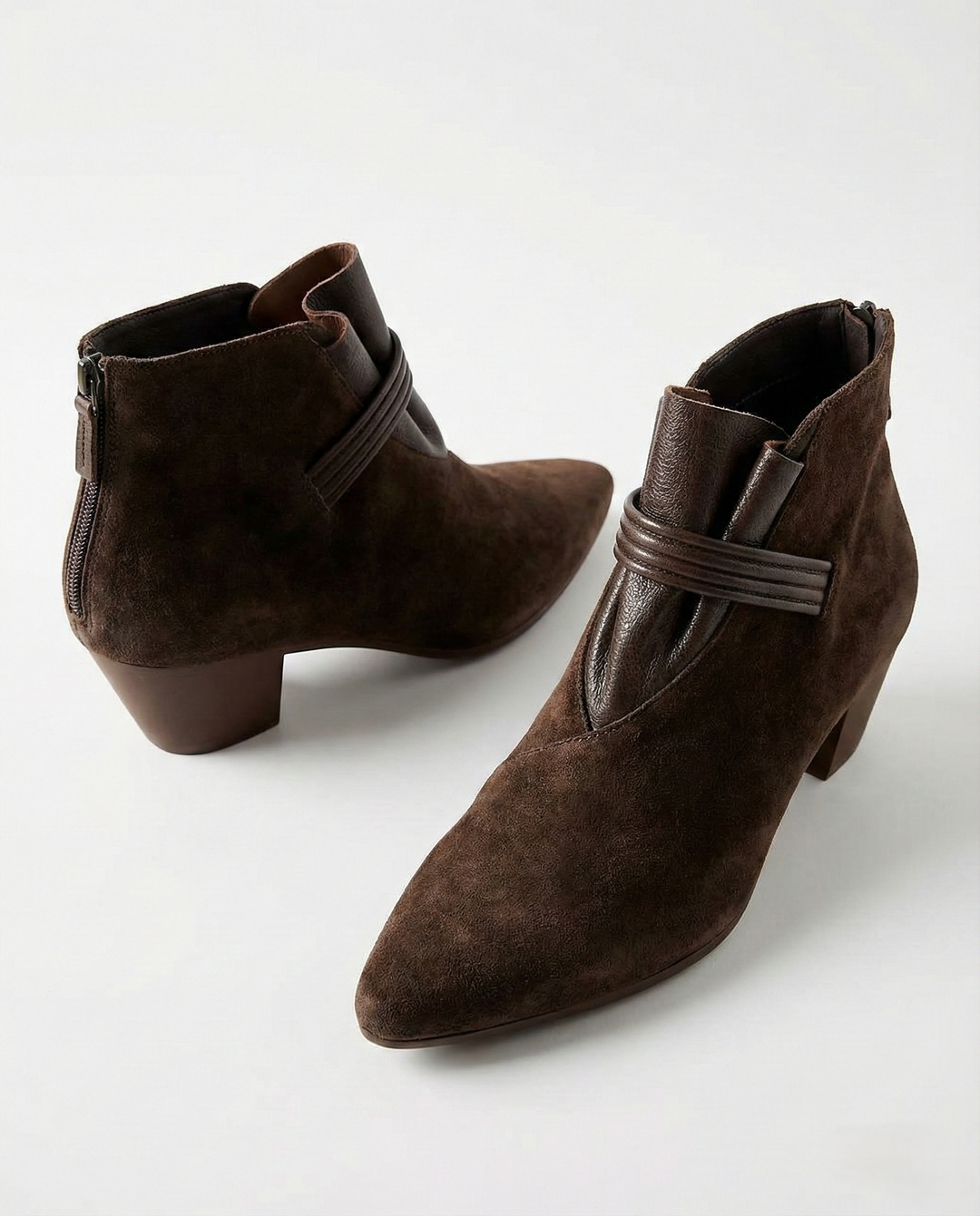 Suede Ankle Boots with Pointed Toe, Side Zip and Low Heel, Women's Vivienne
