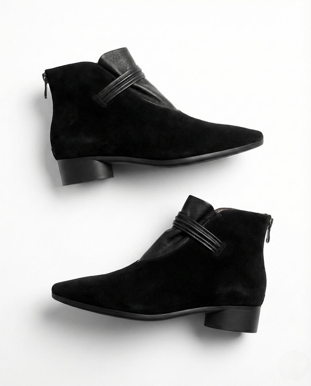 Suede Ankle Boots with Pointed Toe, Side Zip and Low Heel, Women's Vivienne