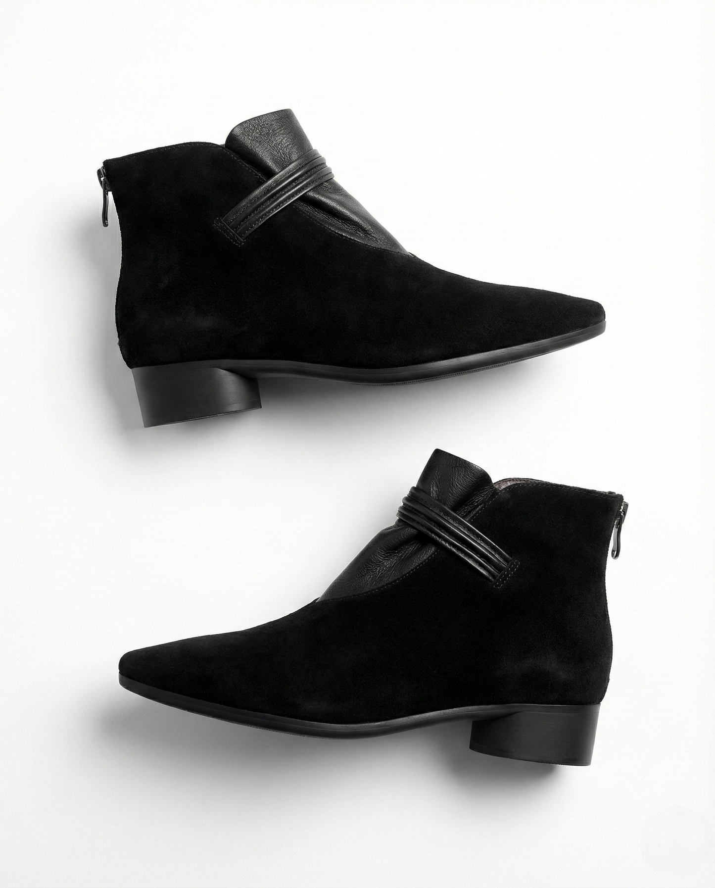 Suede Ankle Boots with Pointed Toe, Side Zip and Low Heel, Women's Vivienne