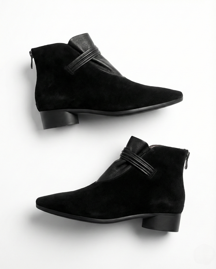Suede Ankle Boots with Pointed Toe, Side Zip and Low Heel, Women's Vivienne