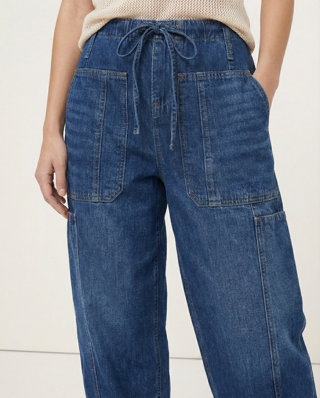 Relaxed Fit Denim Jeans with Soft Cotton Blend Fabric, Ankle-Length Cut and Easy Pull-On Style