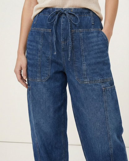 Relaxed Fit Denim Jeans with Soft Cotton Blend Fabric, Ankle-Length Cut and Easy Pull-On Style