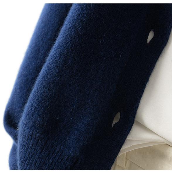 Cardigan in Cashmere Wool Blend with Statement Buttons and Flattering Half-High Neckline
